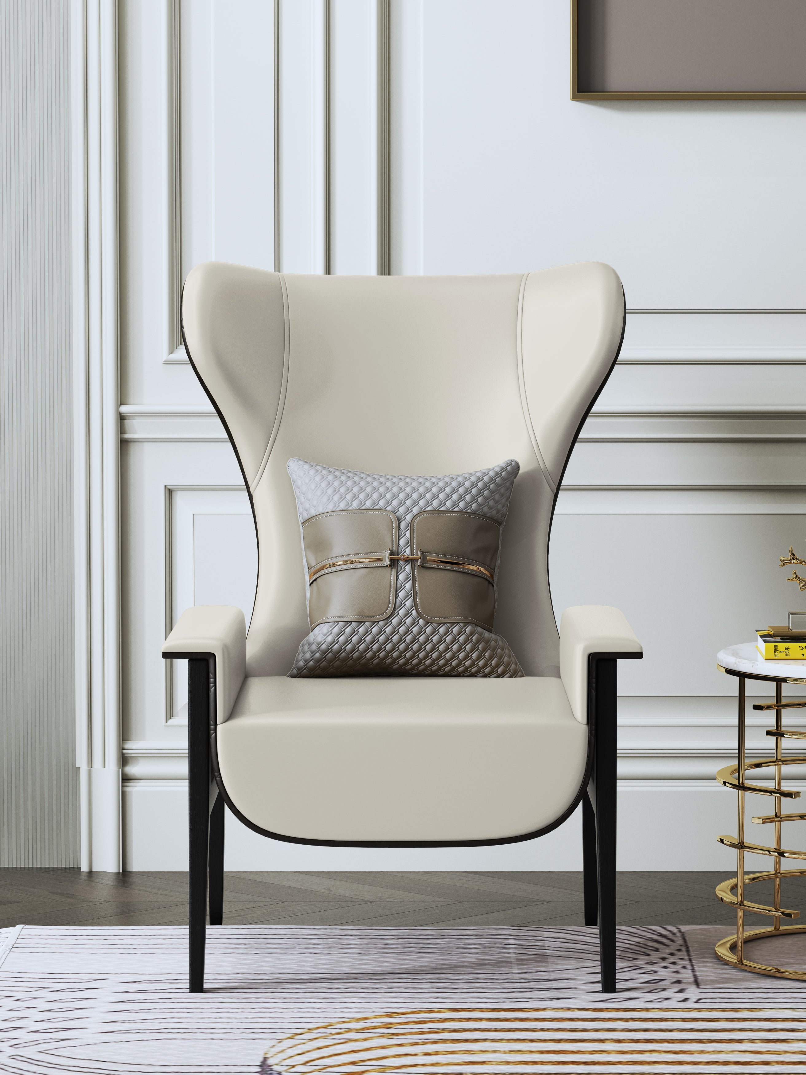 Leather Accent Chair with Metal Accents