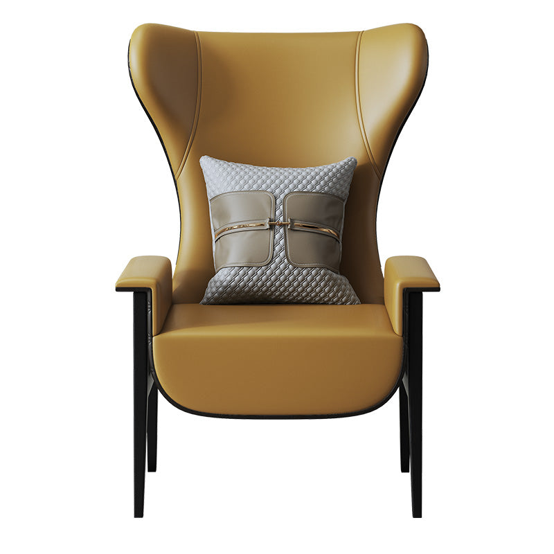 Genuine Leather Accent Chair with Metal Accents