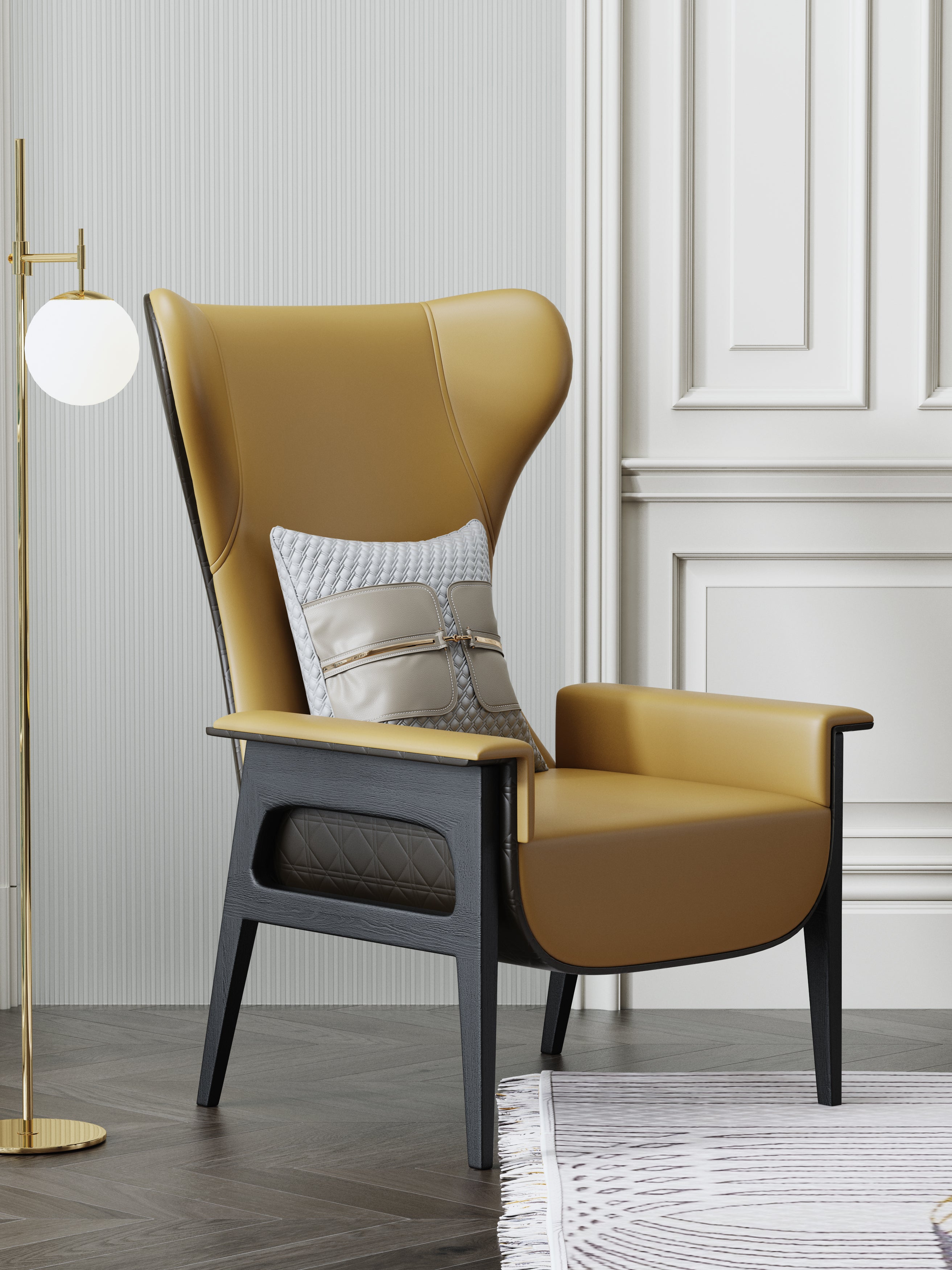 Genuine Leather Accent Chair with Metal Accents
