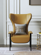Genuine Leather Accent Chair with Metal Accents