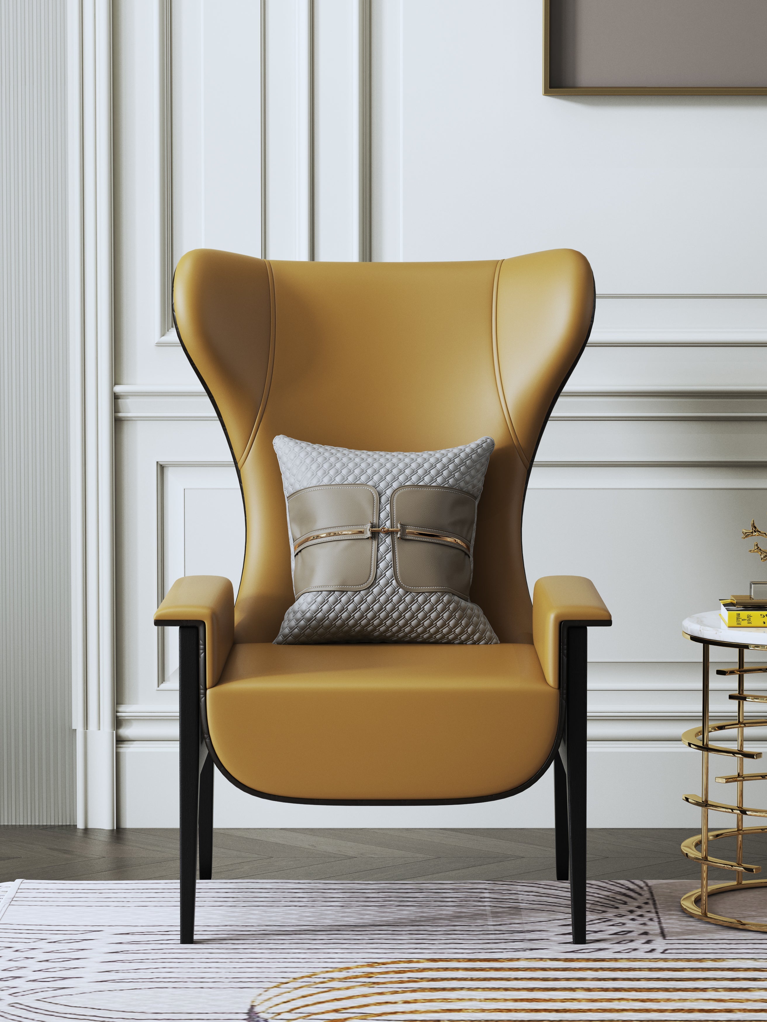 Genuine Leather Accent Chair with Metal Accents