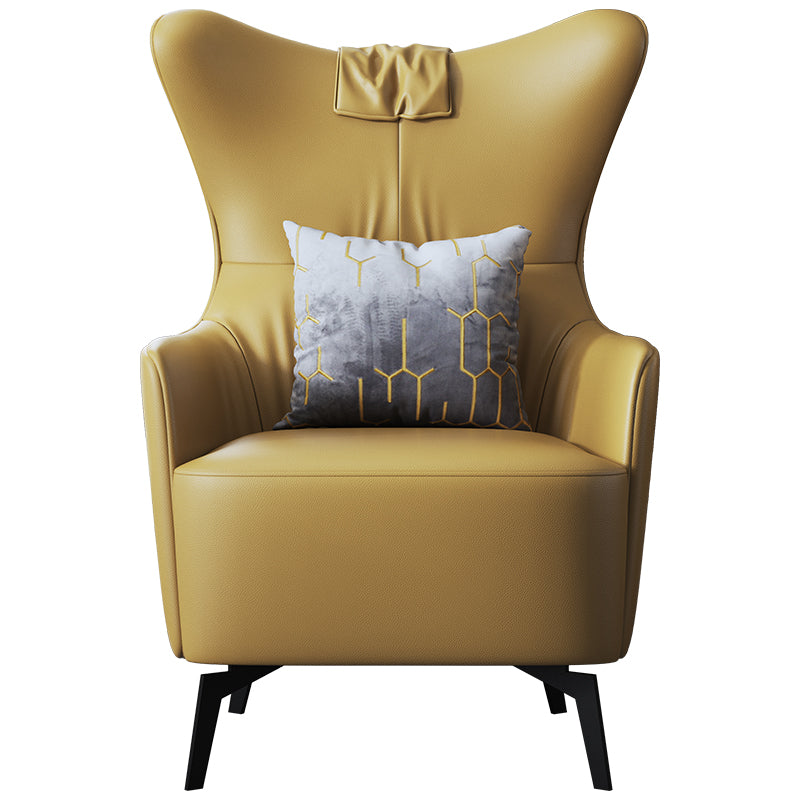 Genuine Leather Accent Chair with Metal Accents