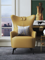 Genuine Leather Accent Chair with Metal Accents