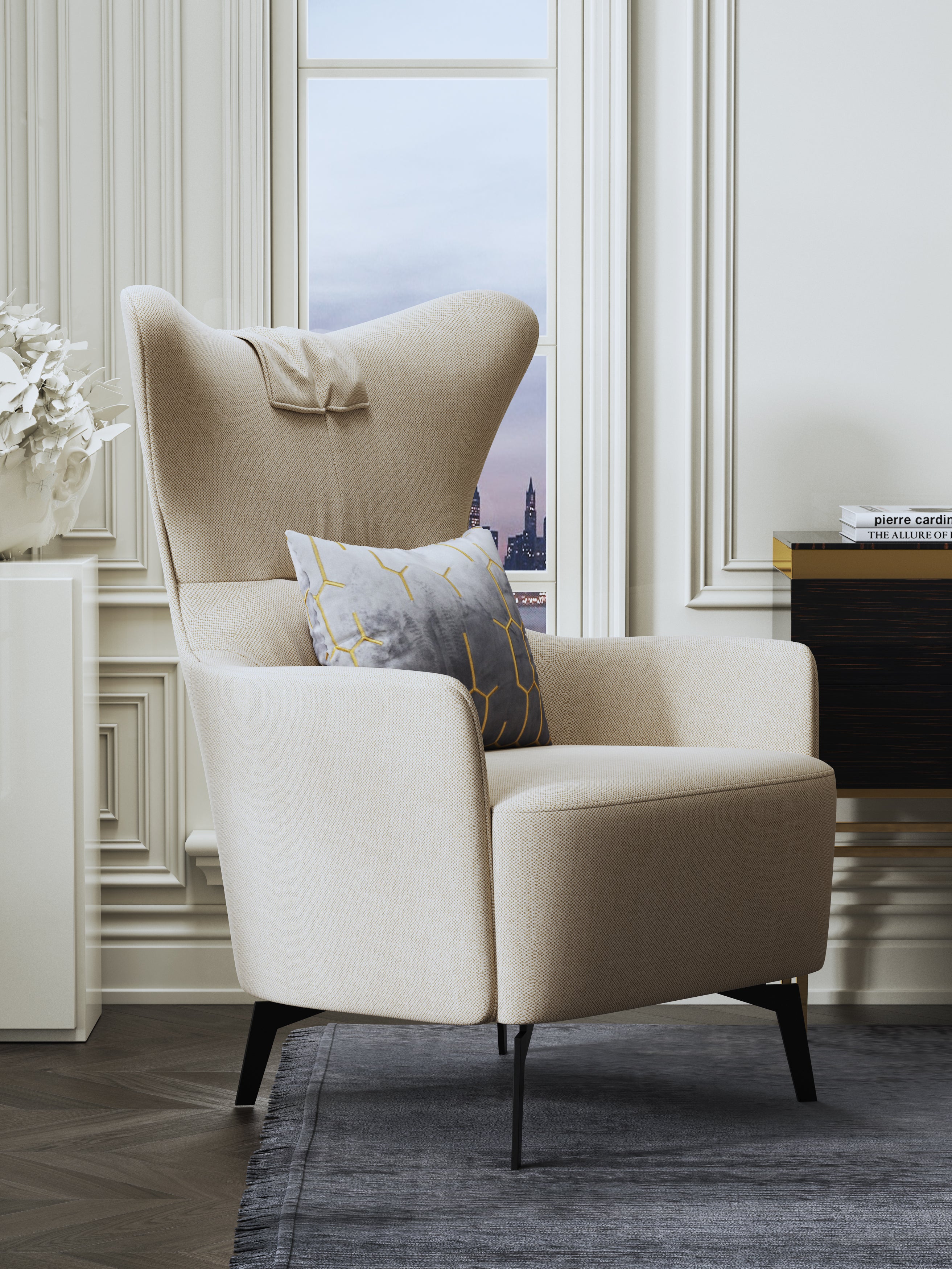 Upholstered Accent Chair with Metal Accents