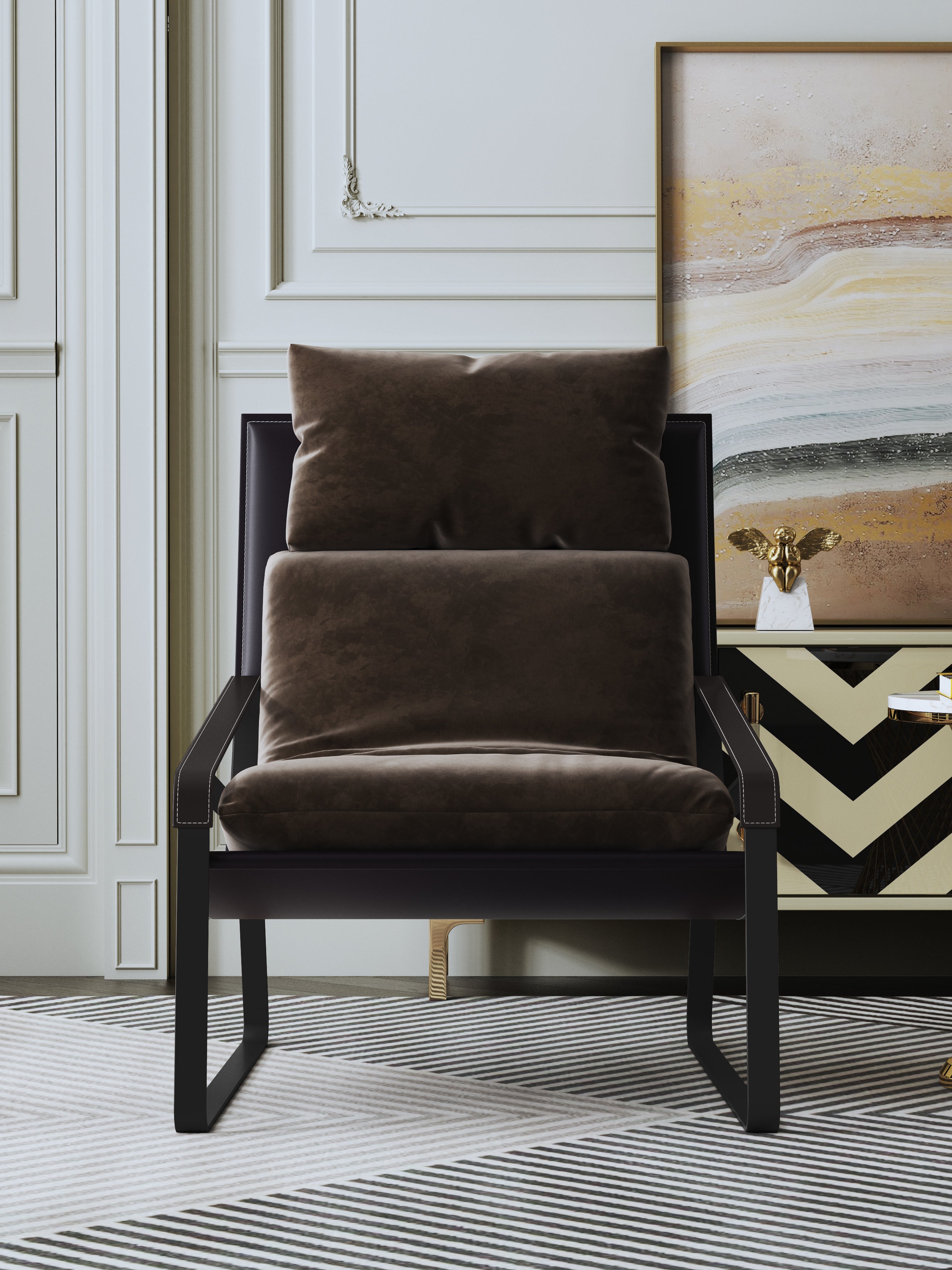 Upholstered Accent Chair with Metal Accents