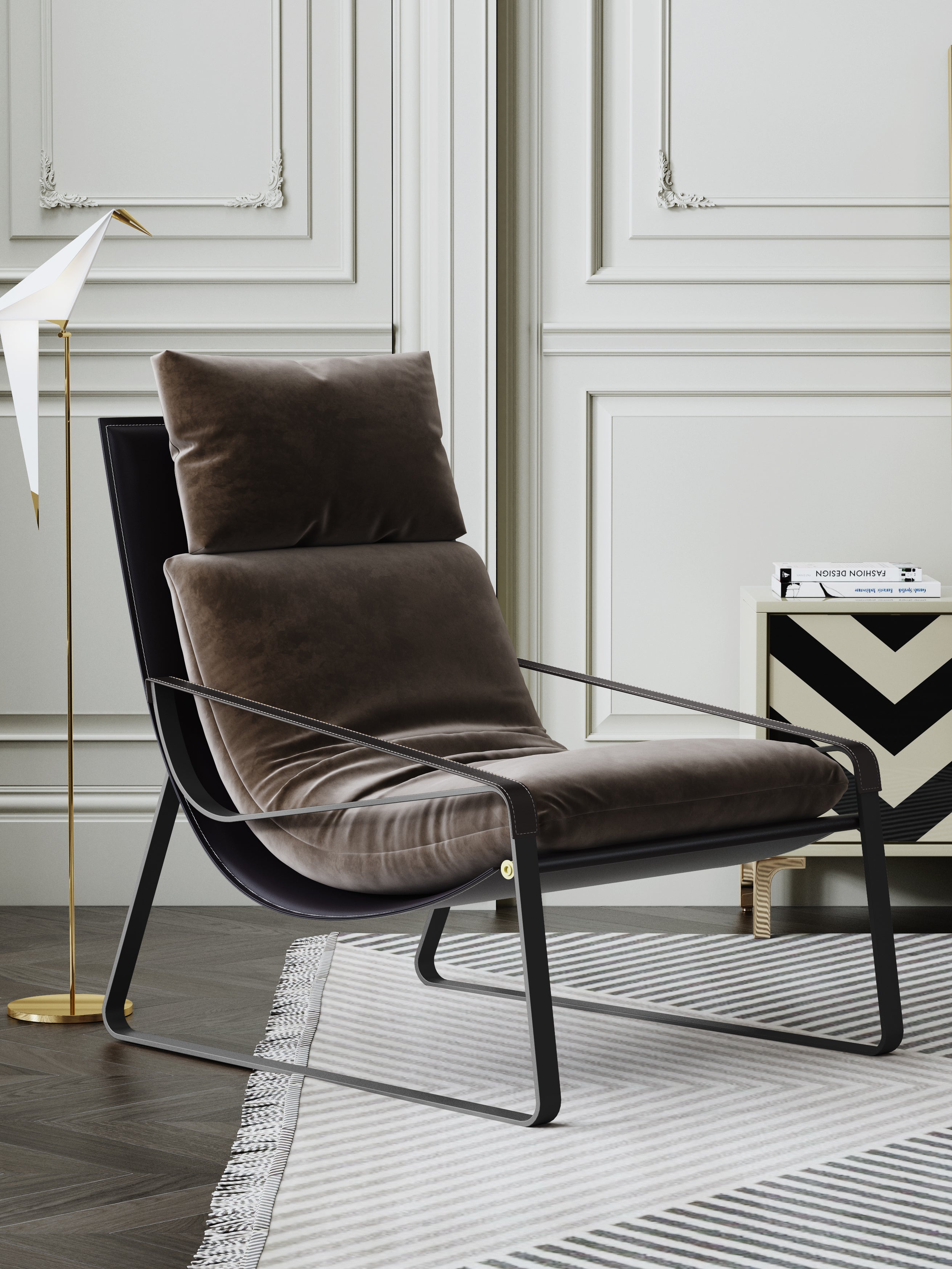 Upholstered Accent Chair with Metal Accents