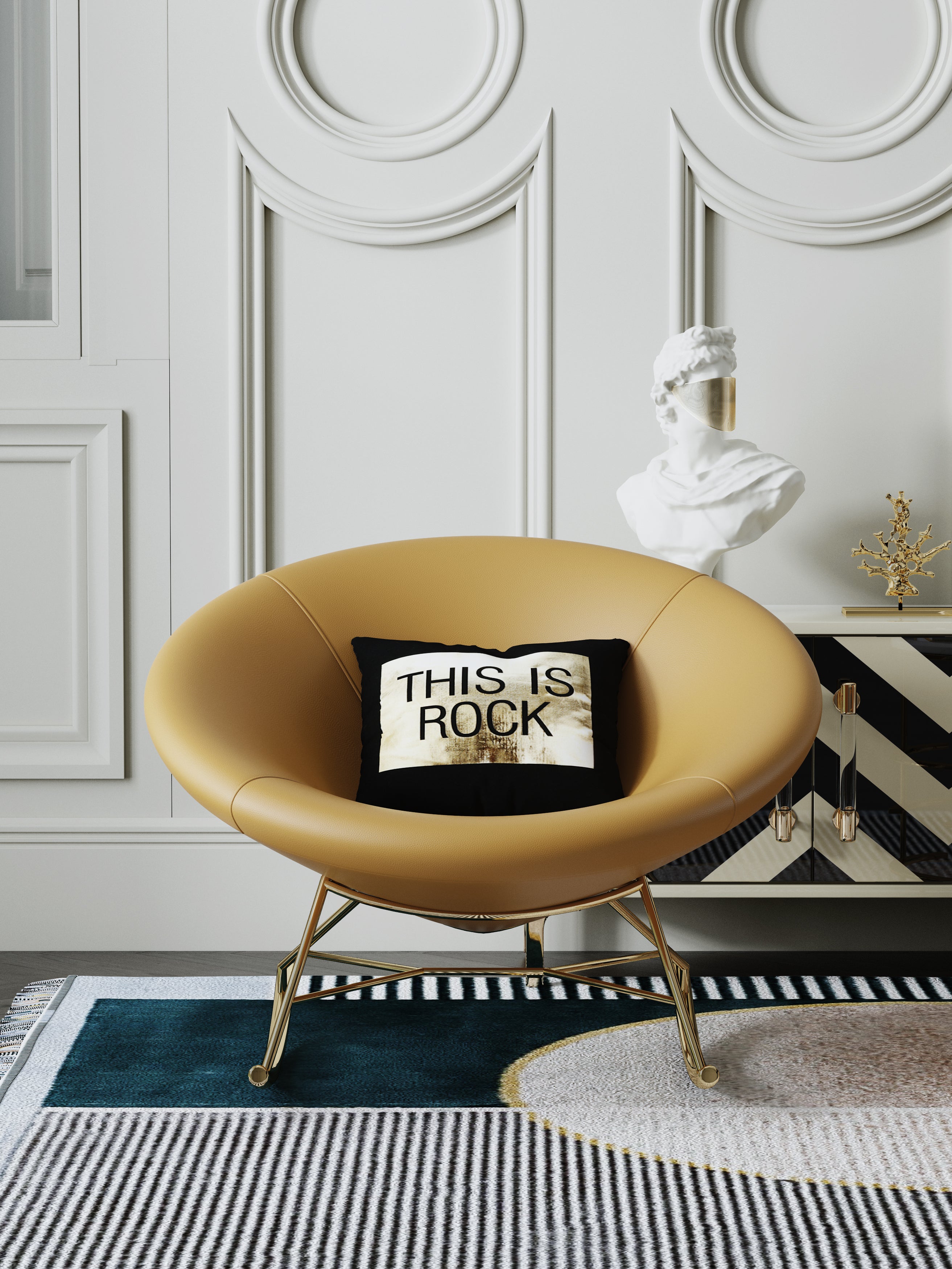 Genuine Leather Accent Chair with Metal Accents