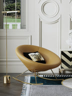 Genuine Leather Accent Chair with Metal Accents