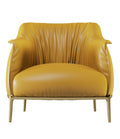 Yellow Genuine Leather Accent Chair with Metal Accents