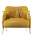 Yellow Genuine Leather Accent Chair with Metal Accents