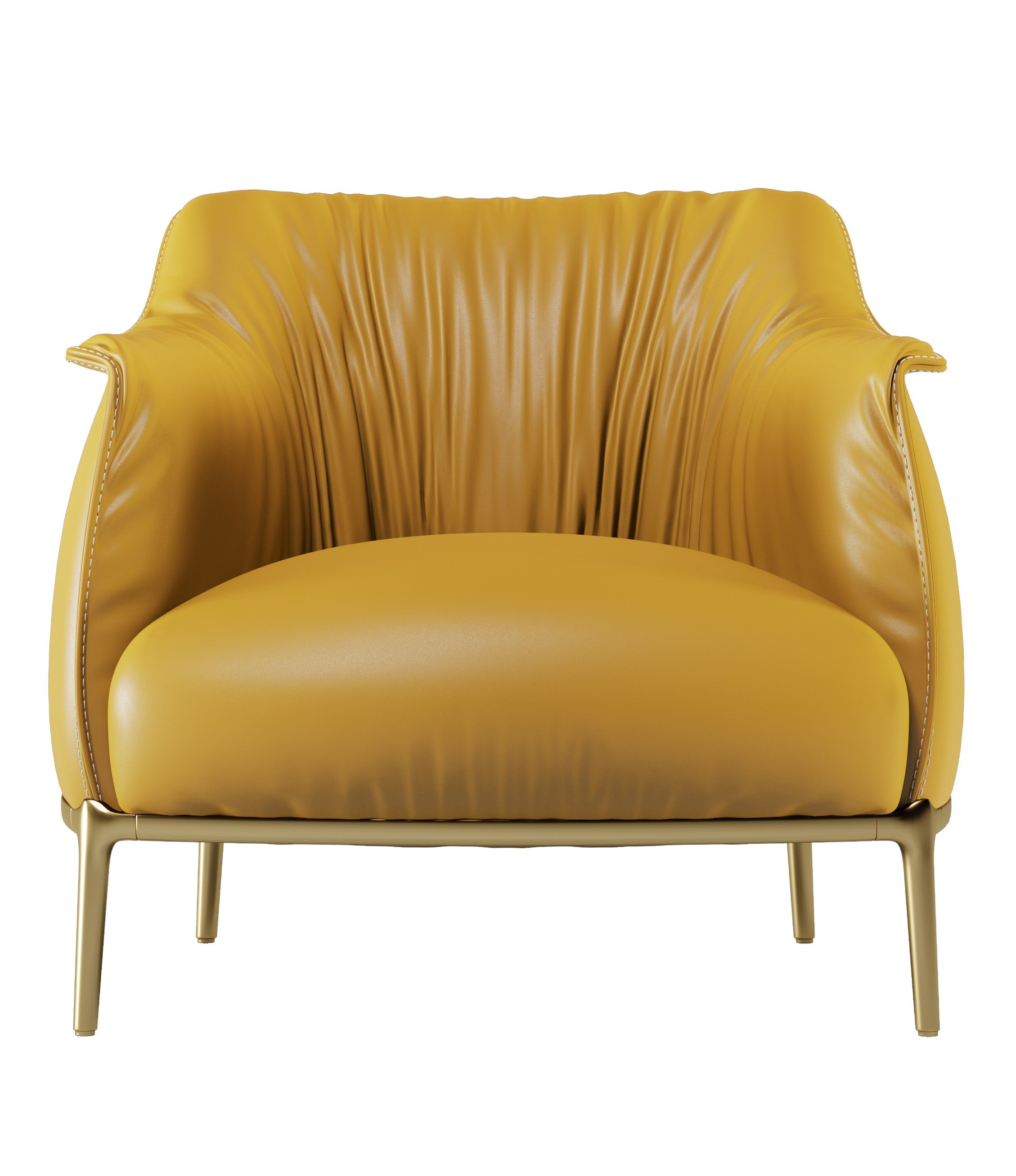 Yellow Genuine Leather Accent Chair with Metal Accents