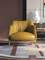 Yellow Genuine Leather Accent Chair with Metal Accents