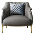 Grey Genuine Leather Accent Chair with Metal Accents