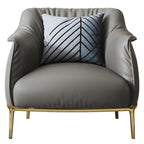 Grey Genuine Leather Accent Chair with Metal Accents