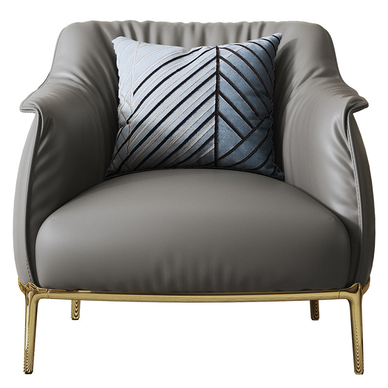 Grey Genuine Leather Accent Chair with Metal Accents