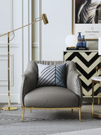Grey Genuine Leather Accent Chair with Metal Accents