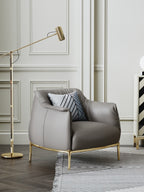 Grey Genuine Leather Accent Chair with Metal Accents