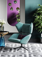 Blue Velvet Accent Chair with Metal Accents