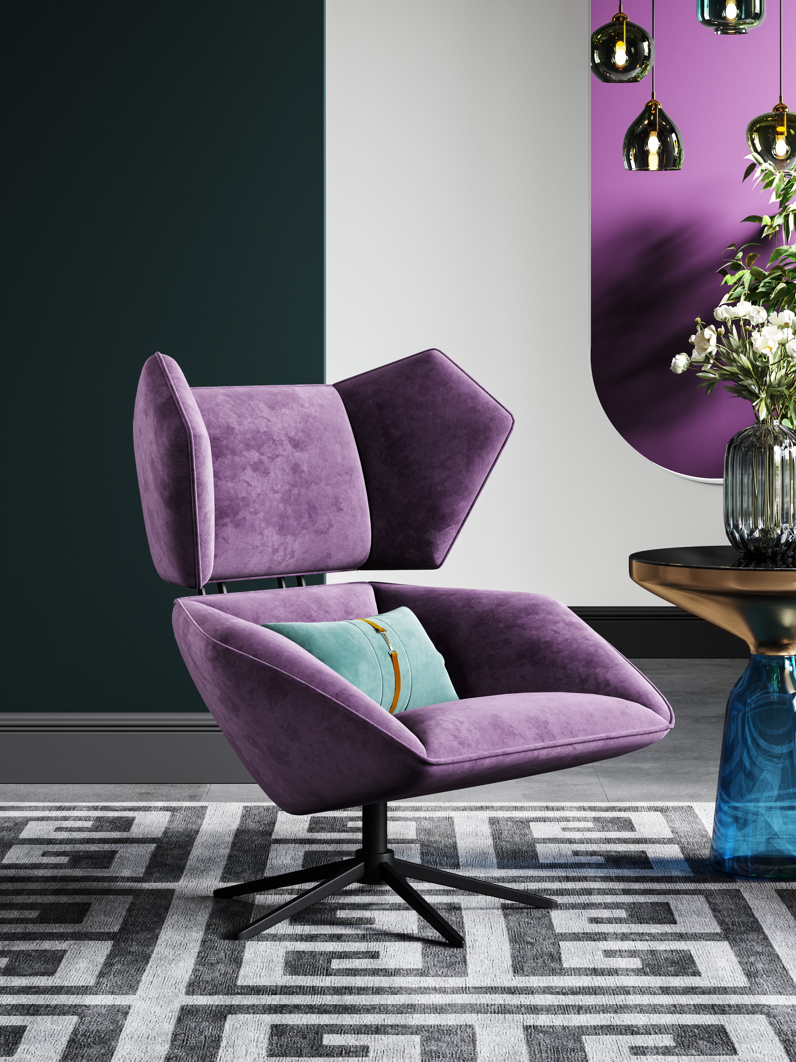 Purple Velvet Accent Chair with Metal Accents