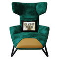 Green-and-Orange Upholstered Accent Chair with Metal Accents