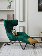 Green-and-Orange Upholstered Accent Chair with Metal Accents