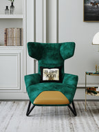 Green-and-Orange Upholstered Accent Chair with Metal Accents
