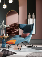 Blue-and-Orange Velvet Accent Chair with Metal Accents