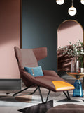 Coffee-and-Orange Velvet Accent Chair with Metal Accents