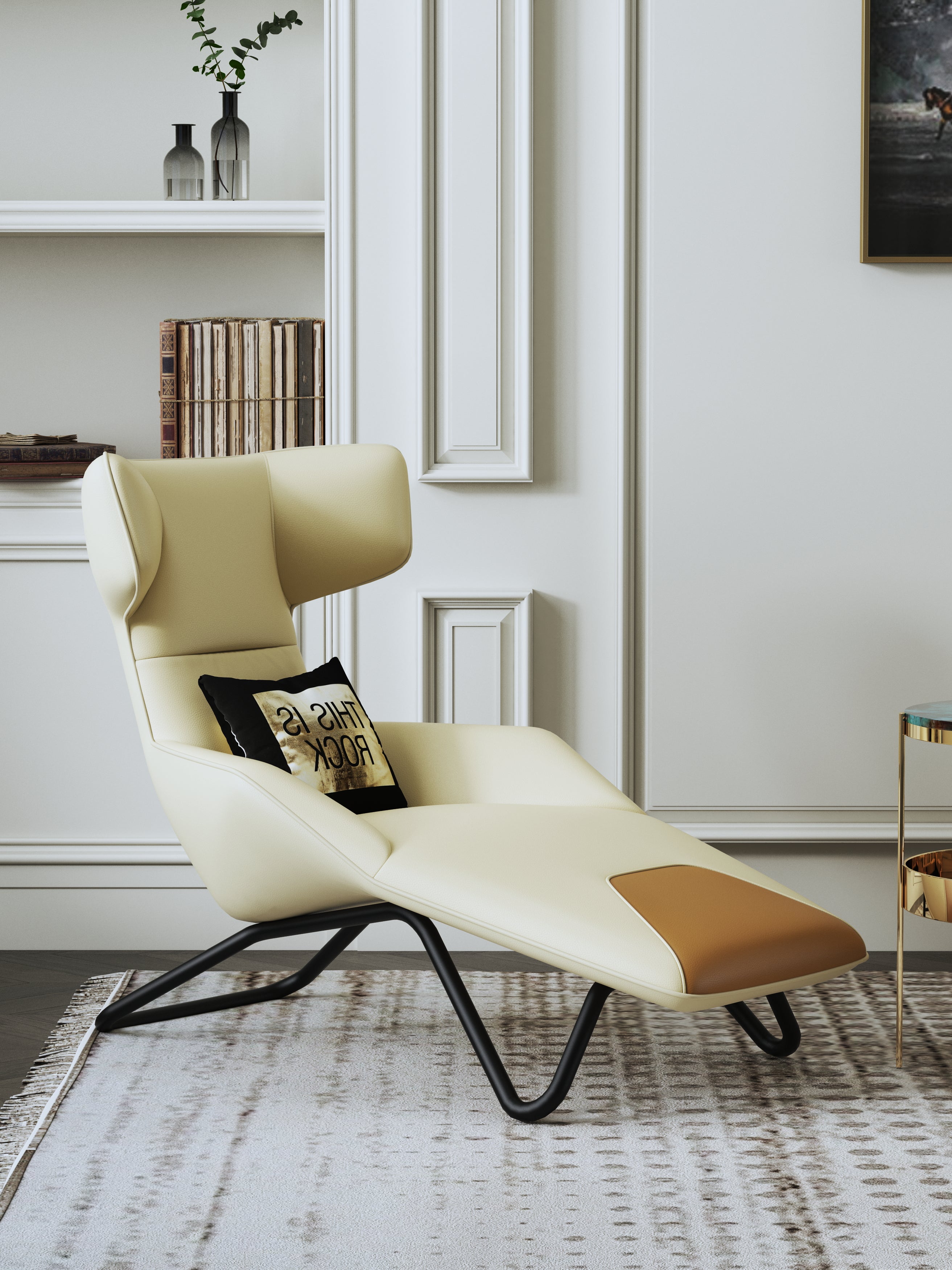 Genuine Leather Accent Chair with Metal Accents