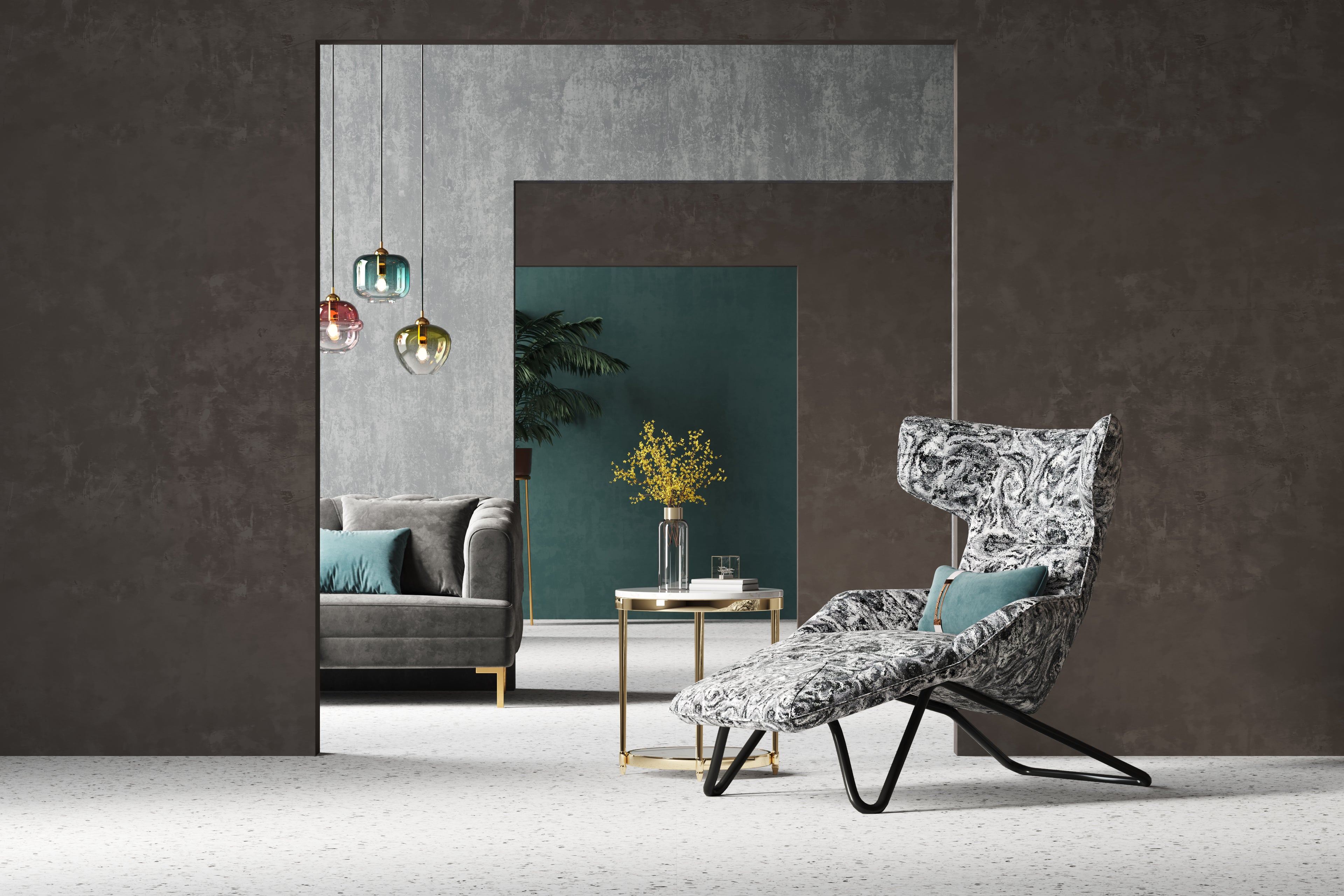 Embroidered Cotton Lounge Chair with Stainless Steel Frame