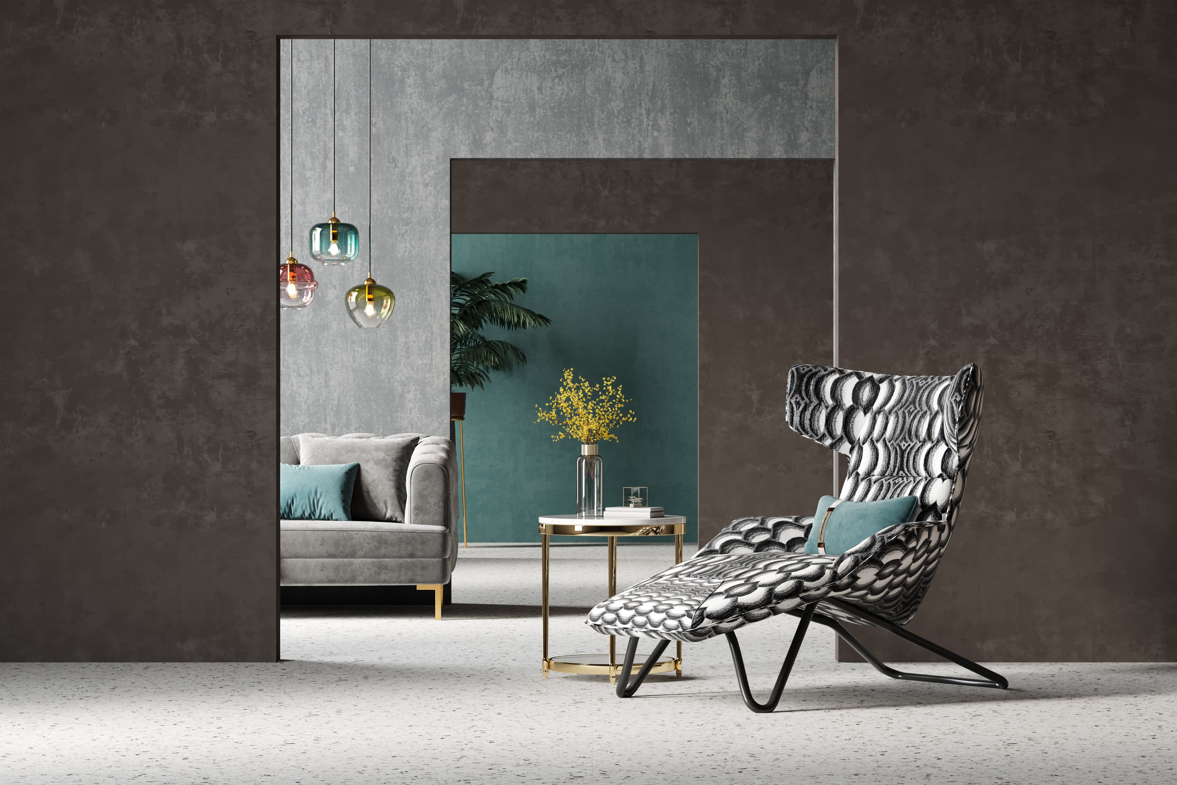 Knitted Cotton Lounge Chair with Stainless Steel Frame
