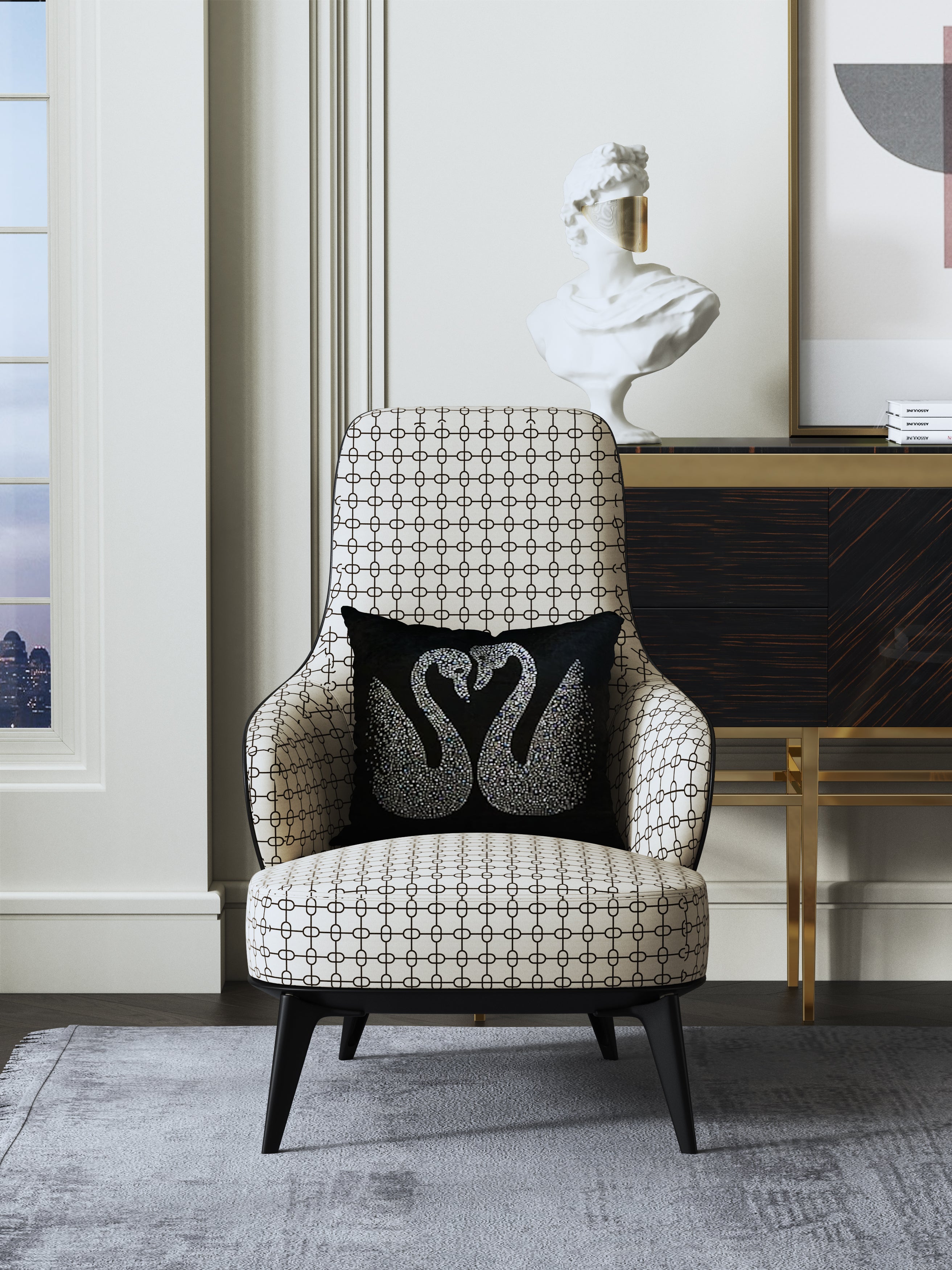 Upholstered Accent Chair with Metal Accents