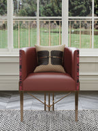 Genuine Leather Accent Chair with Metal Accents
