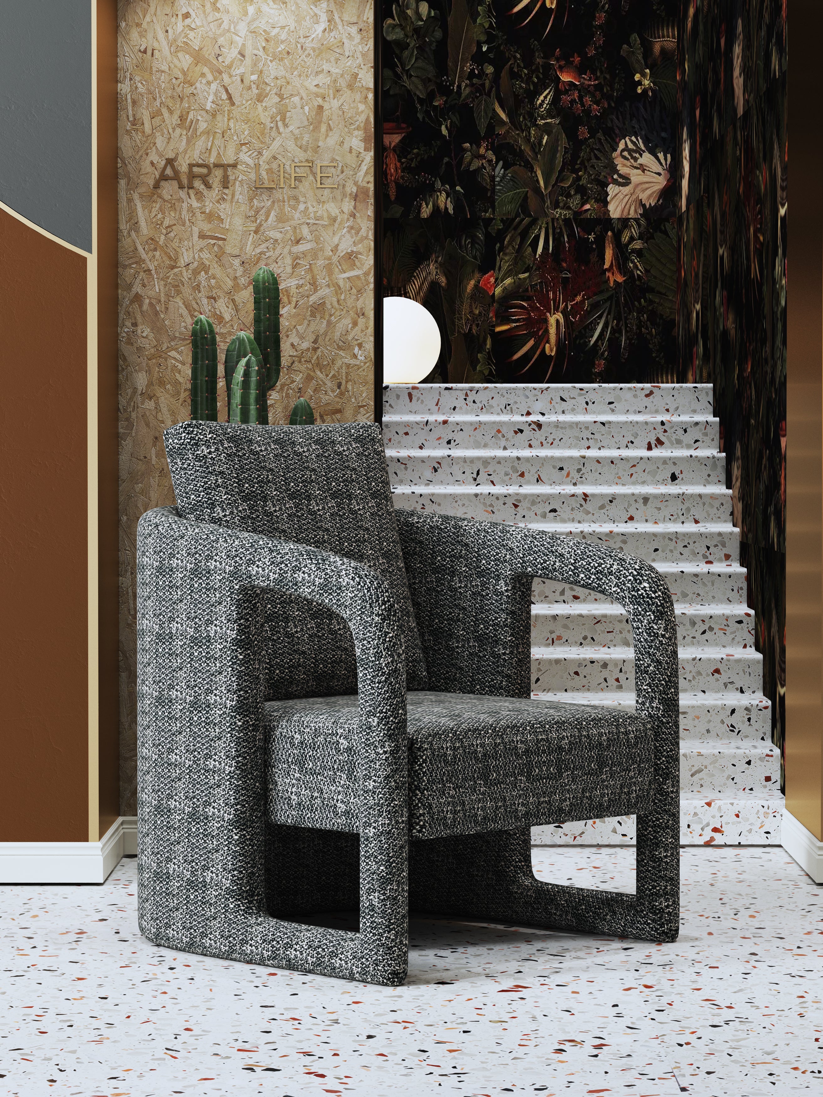 Upholstered Accent Chair with Metal Accents