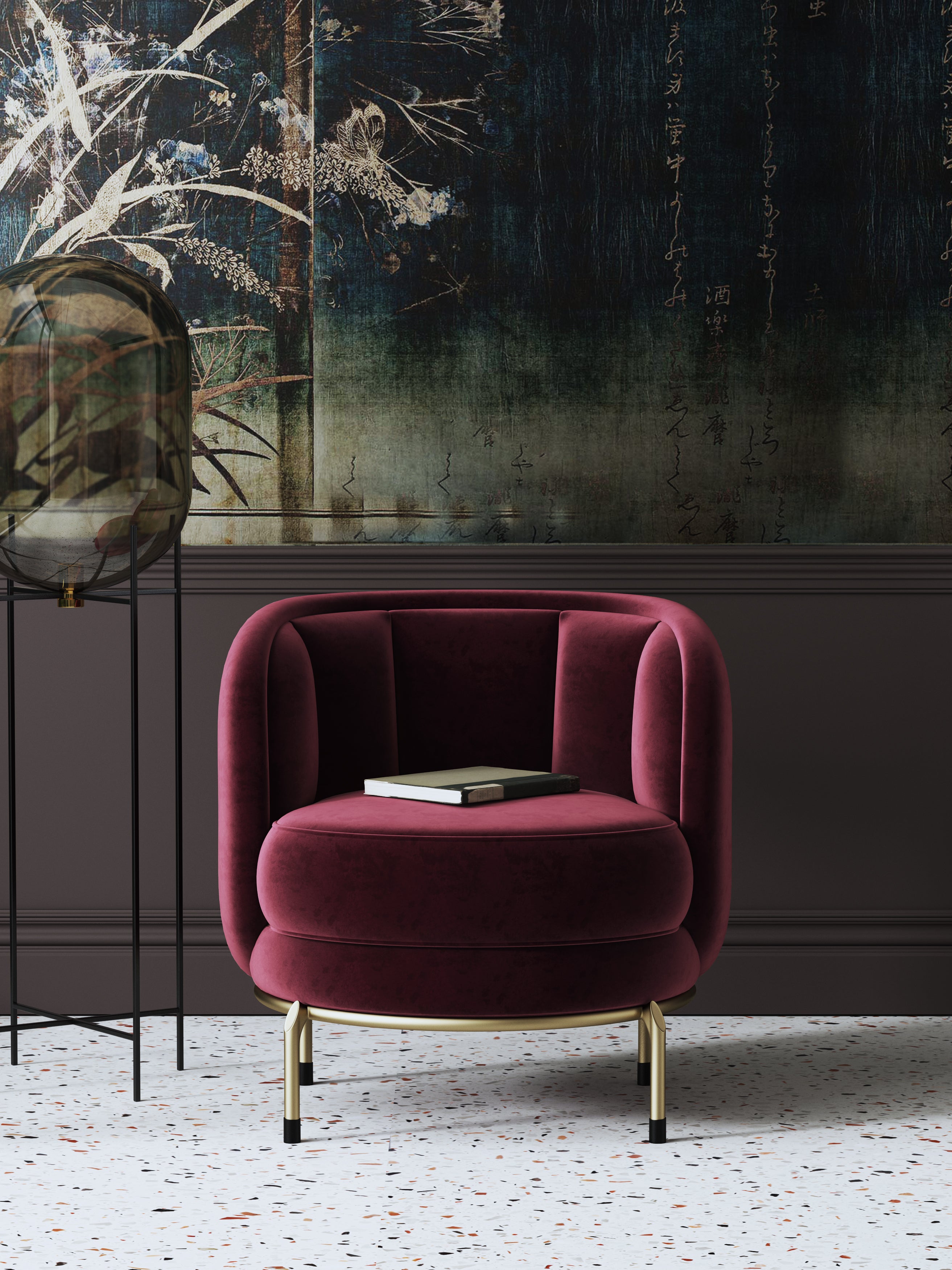 Velvet Accent Chair with Metal Accents