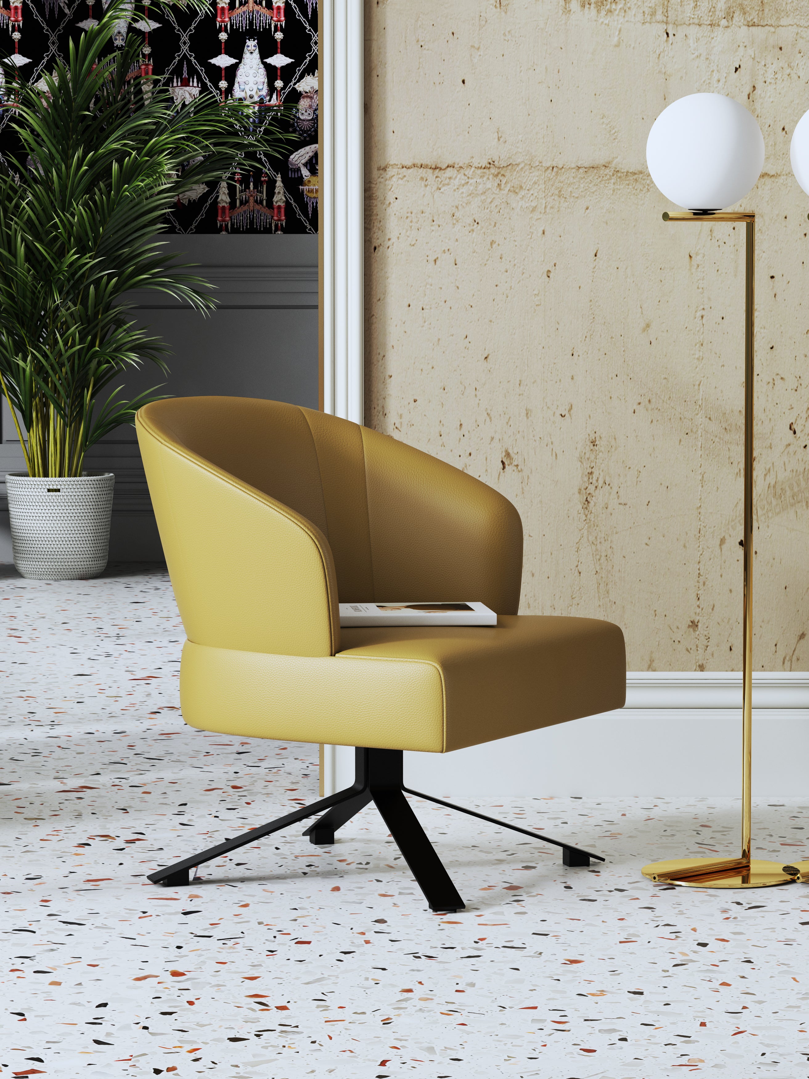 Leather Accent Chair with Metal Accents