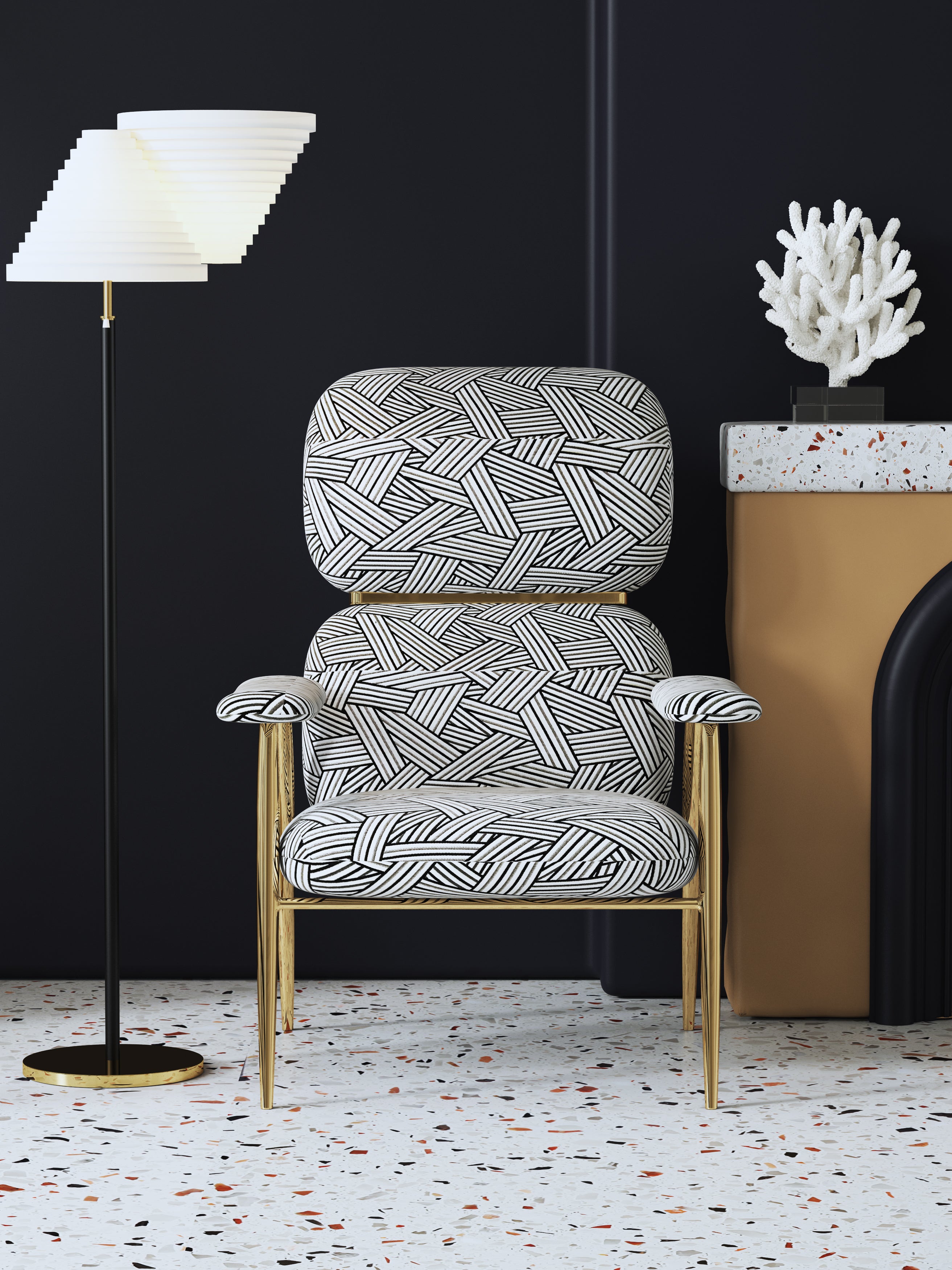 Upholstered Accent Chair with Metal Accents