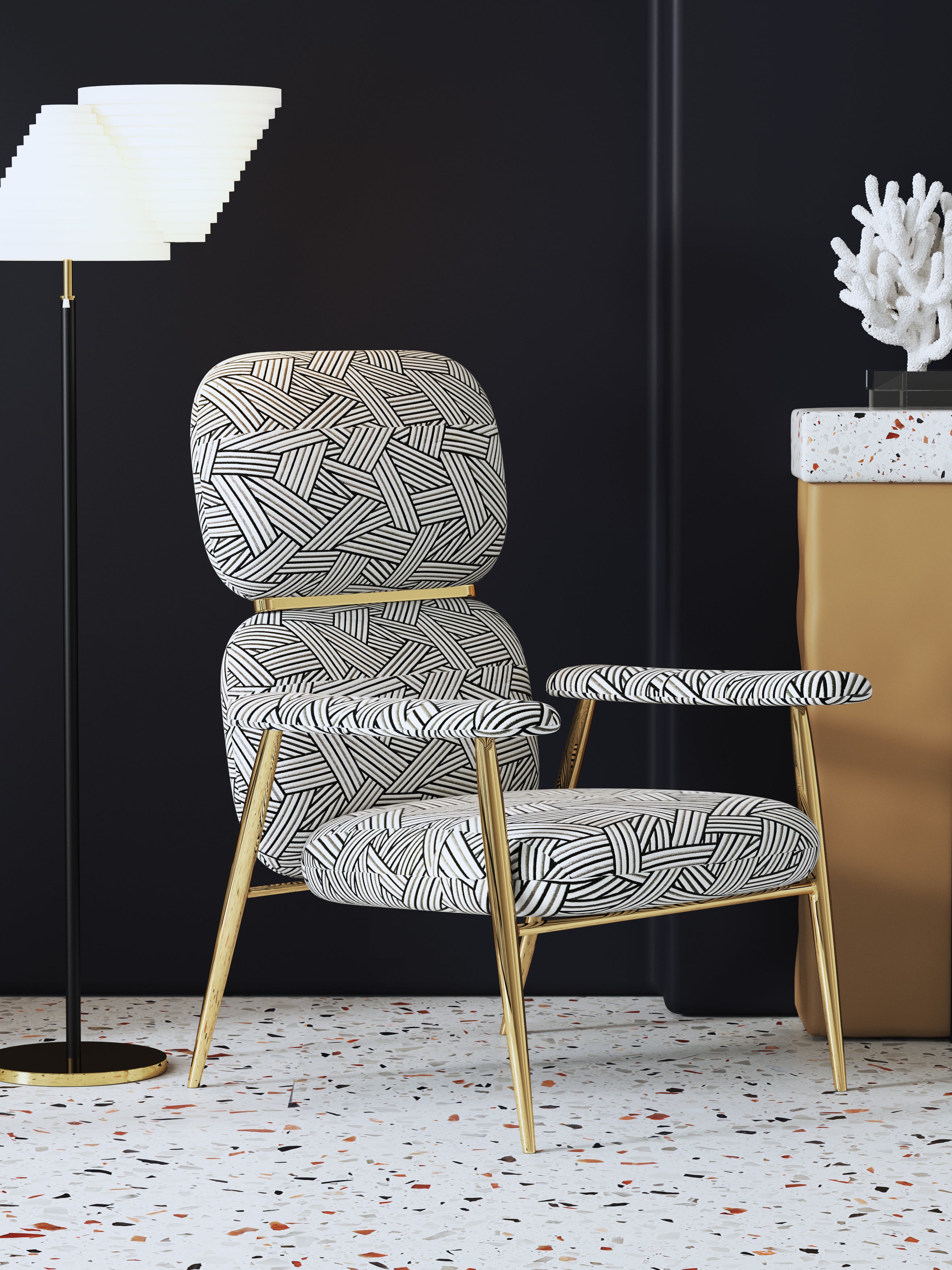 Upholstered Accent Chair with Metal Accents