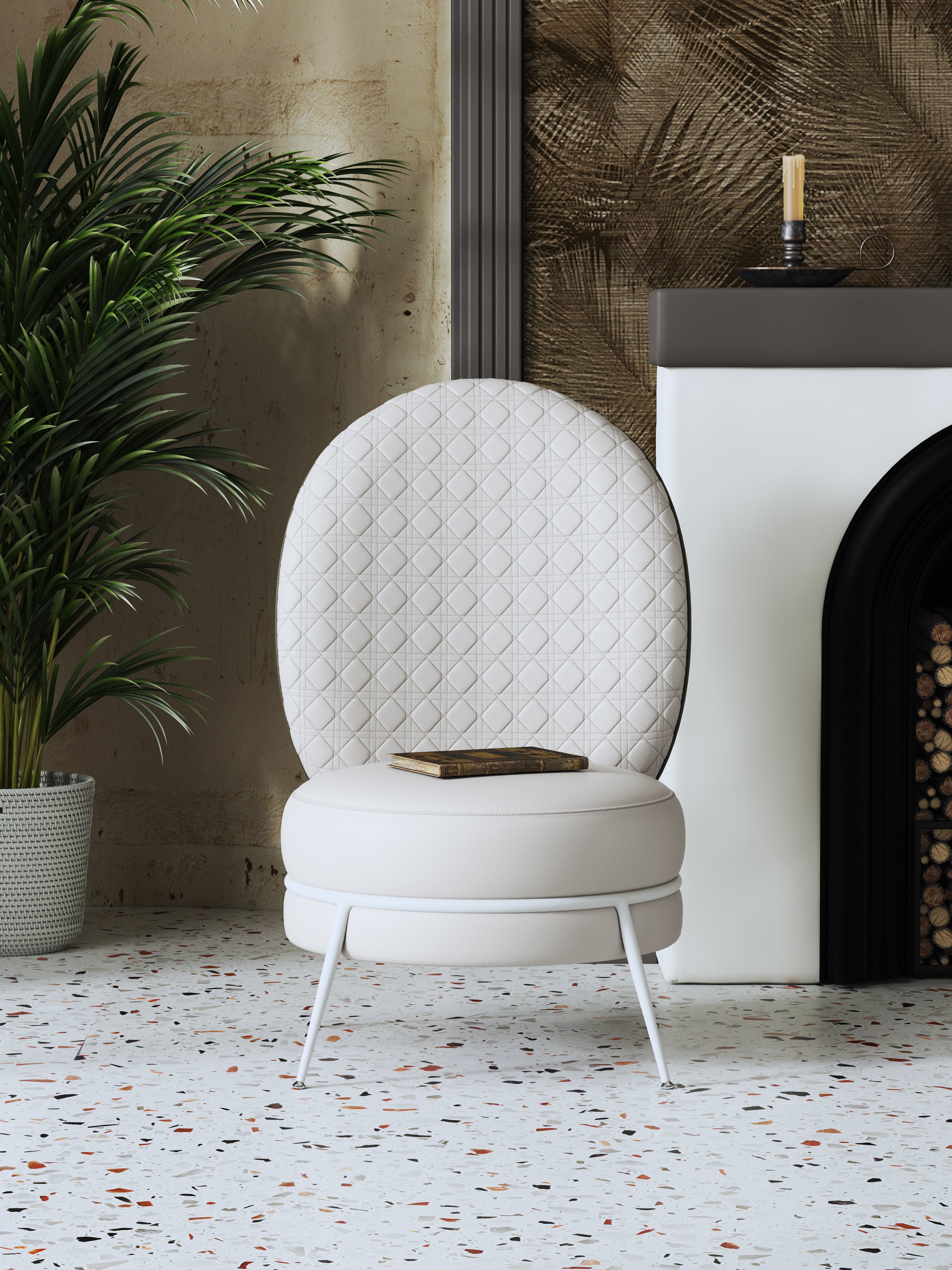 Leather Accent Chair with Metal Accents