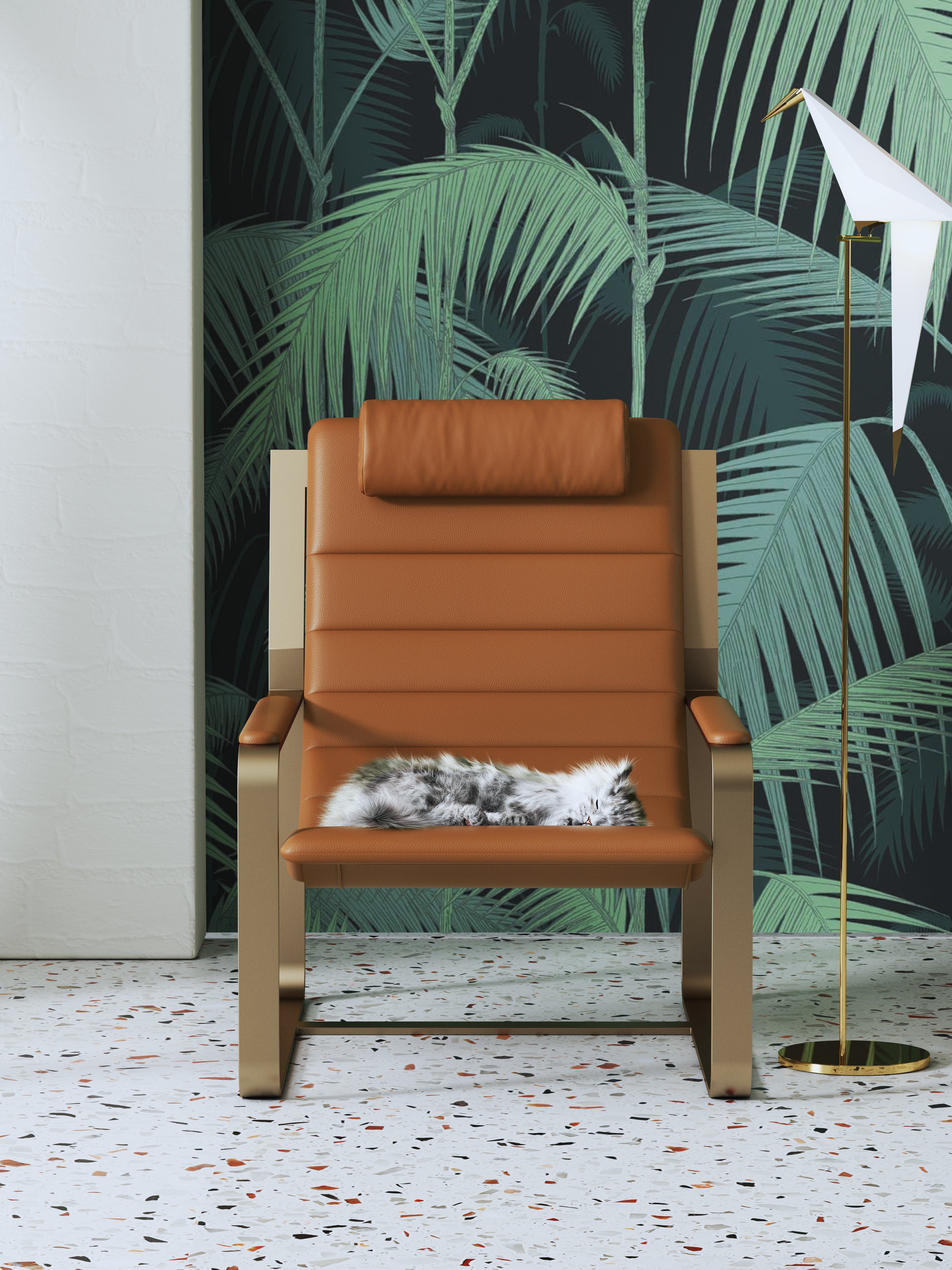 Leather Accent Chair with Metal Accents