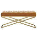 Orange Genuine Leather Bed Bench with Metal Frame