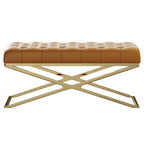 Orange Genuine Leather Bed Bench with Metal Frame