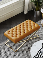 Orange Genuine Leather Bed Bench with Metal Frame