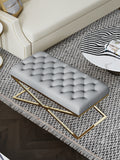 Gray Genuine Leather Bed Bench with Metal Frame