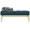 Blue Genuine Leather Bed Bench with Wood and Metal Frame