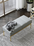 Gray Leather Bed Bench with Wood and Metal Frame