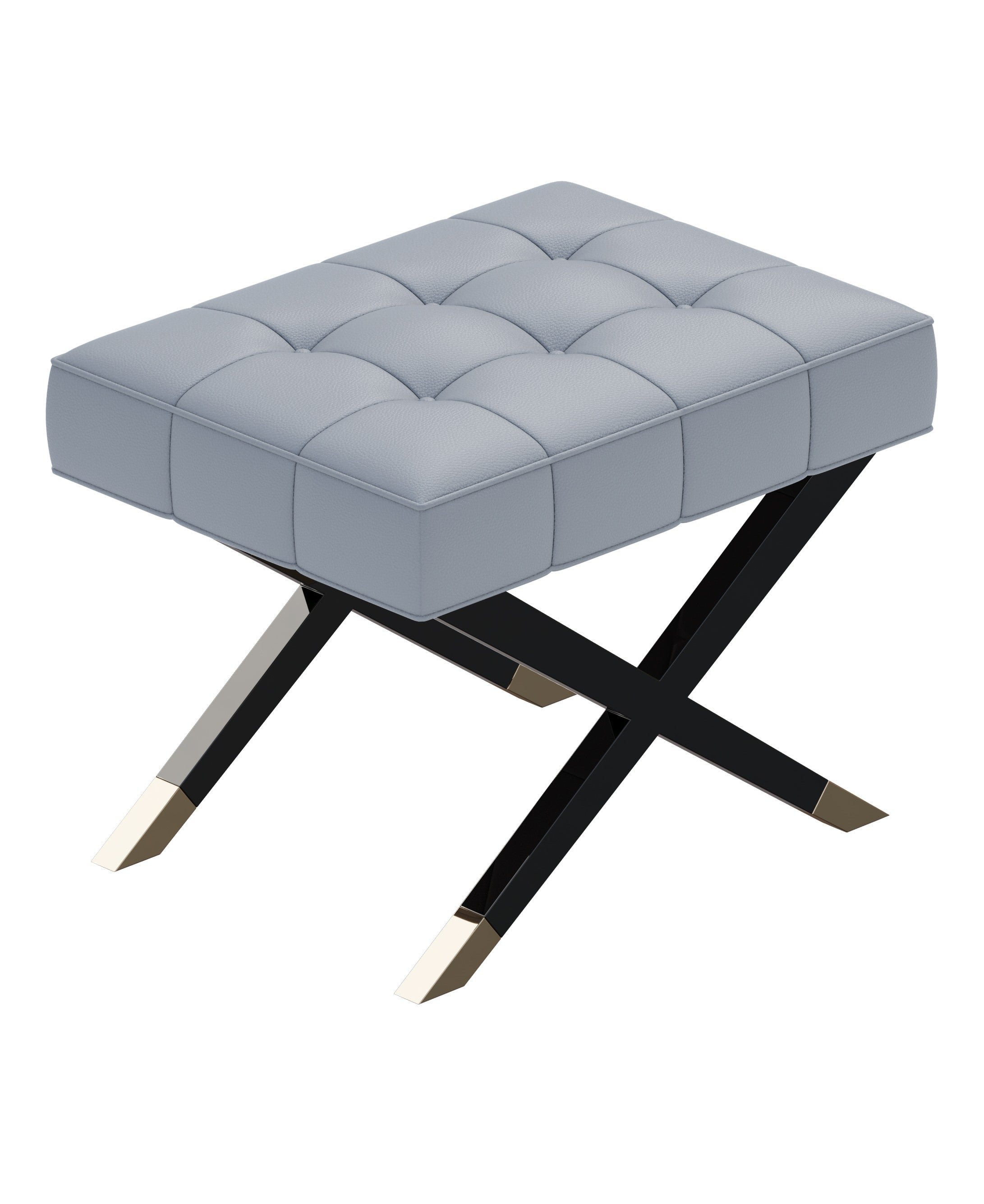 Gray Leather Bench with Streamlined Metal Frame
