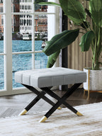 Gray Leather Bench with Streamlined Metal Frame