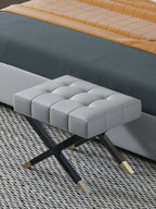 Gray Leather Bench with Streamlined Metal Frame