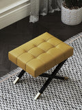 Yellow Genuine Leather Bed Bench with Metal Frame